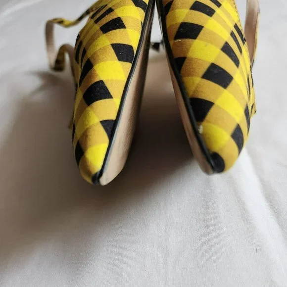 ZARA Women's Yellow/Black Gingham Slingback Pointed Toe Sandals Size 39 - Picture 8 of 9